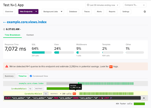 N+1 query pattern: one query for users, then one query per user for posts